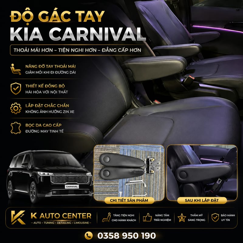 Độ Gác Tay Hàng 2 Cho Xe Kia Carnival